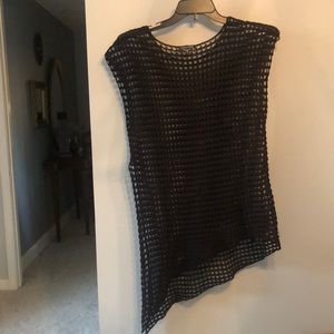Eileen Fisher crochet asymmetrical overlay sweater. Size M black